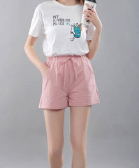 Casual Wide Leg Drawstring Cotton Elastic Waist Biker Shorts Mssza