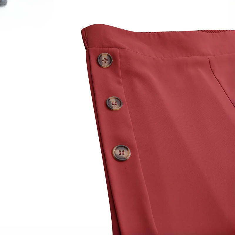 Casual Wide Leg Pants Vintage Elastic Waist Trousers Solid Button Bottoms Mssza