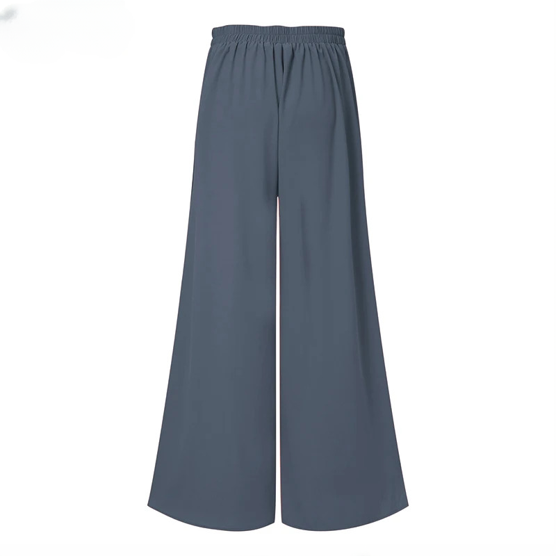 Casual Wide Leg Pants Vintage Elastic Waist Trousers Solid Button Bottoms Mssza