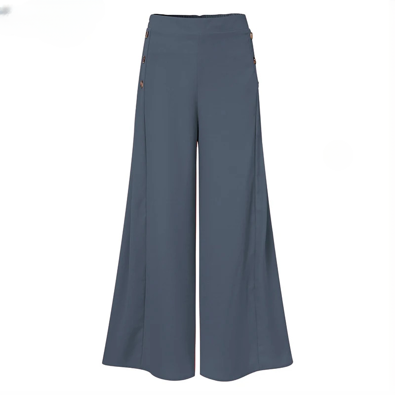 Casual Wide Leg Pants Vintage Elastic Waist Trousers Solid Button Bottoms Mssza