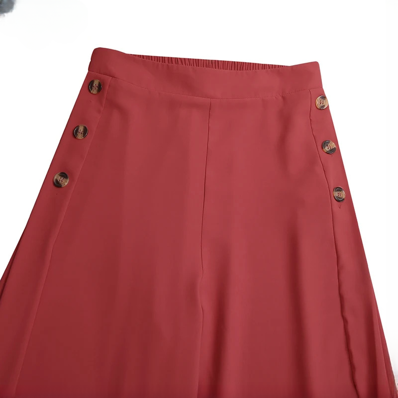 Casual Wide Leg Pants Vintage Elastic Waist Trousers Solid Button Bottoms Mssza