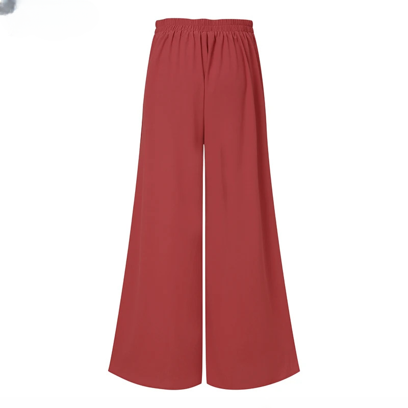Casual Wide Leg Pants Vintage Elastic Waist Trousers Solid Button Bottoms Mssza