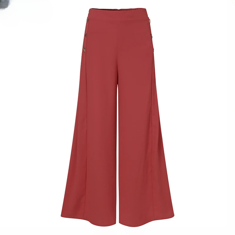 Casual Wide Leg Pants Vintage Elastic Waist Trousers Solid Button Bottoms Mssza