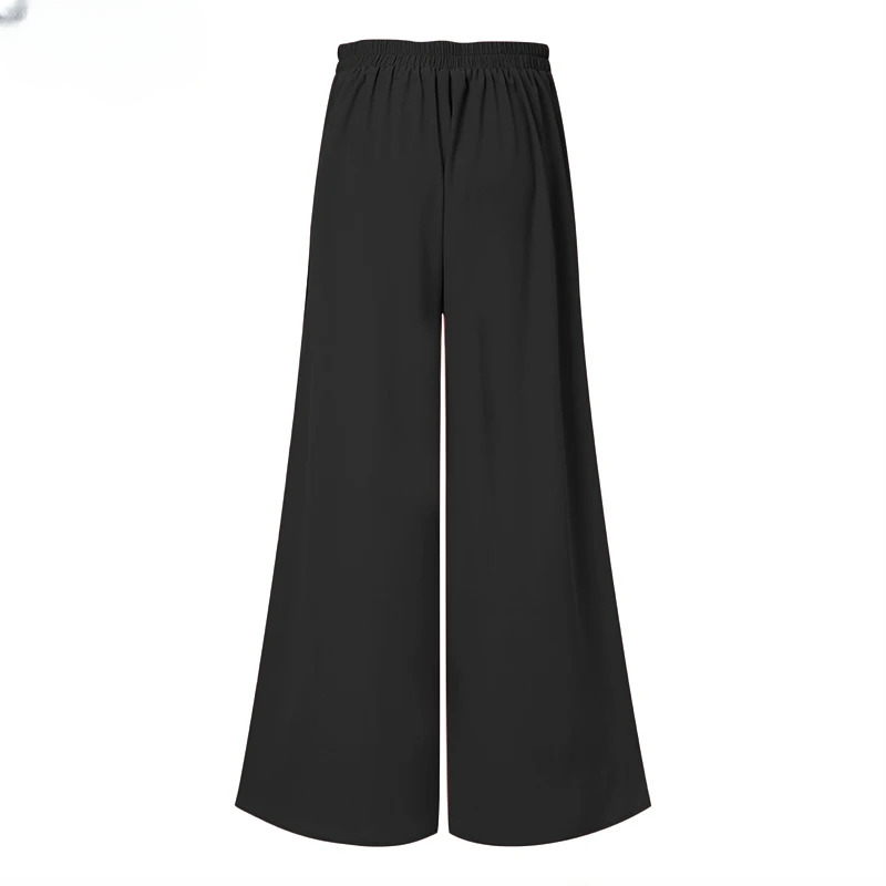 Casual Wide Leg Pants Vintage Elastic Waist Trousers Solid Button Bottoms Mssza