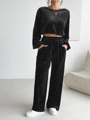 Casual Wide-leg Pants Crop Tops Two Piece Outfits Mssza