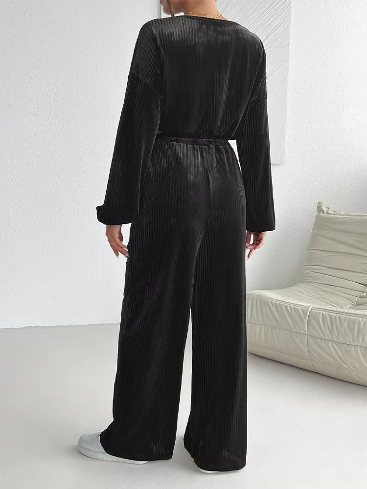 Casual Wide-leg Pants Crop Tops Two Piece Outfits Mssza