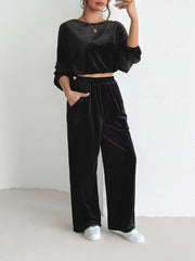 Casual Wide-leg Pants Crop Tops Two Piece Outfits Mssza