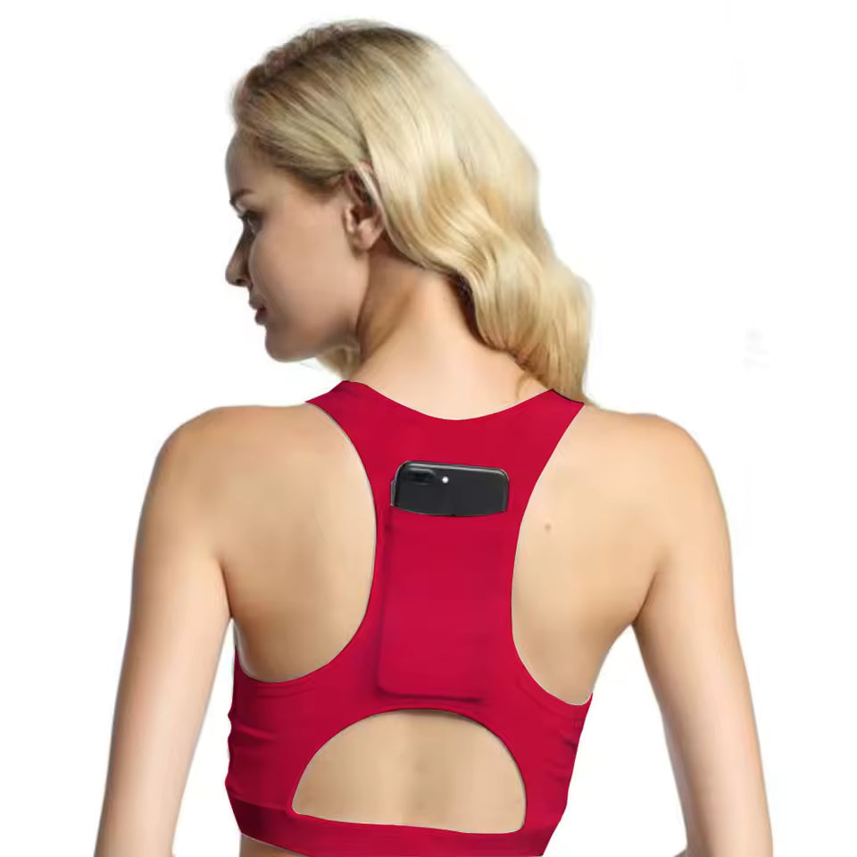 Casual With Phone Pocket Compression Padded Sport Bra Sportswear Mssza