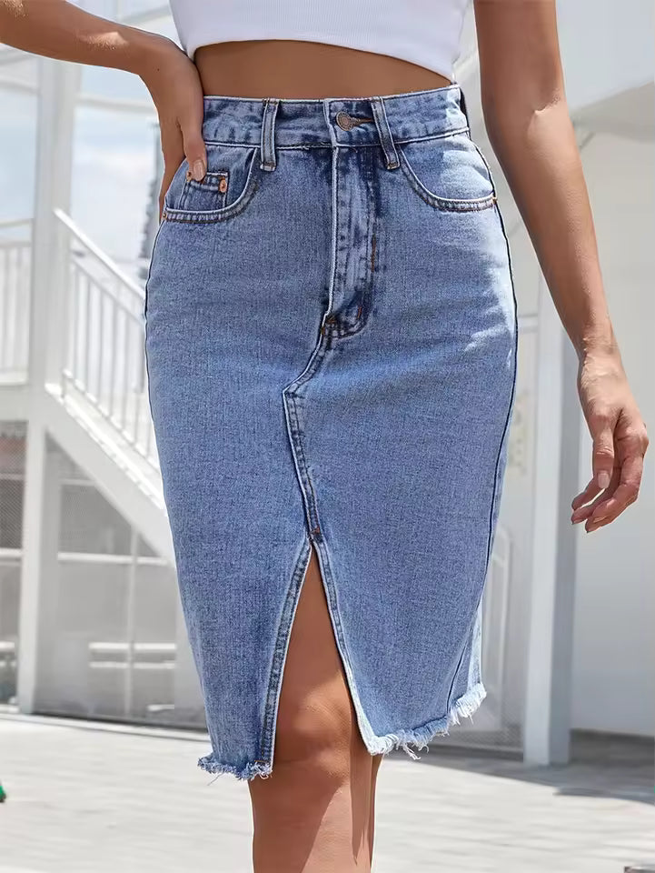 Casual With Pockets High Waist Slim Zipper Fly knee length Skirts Mssza