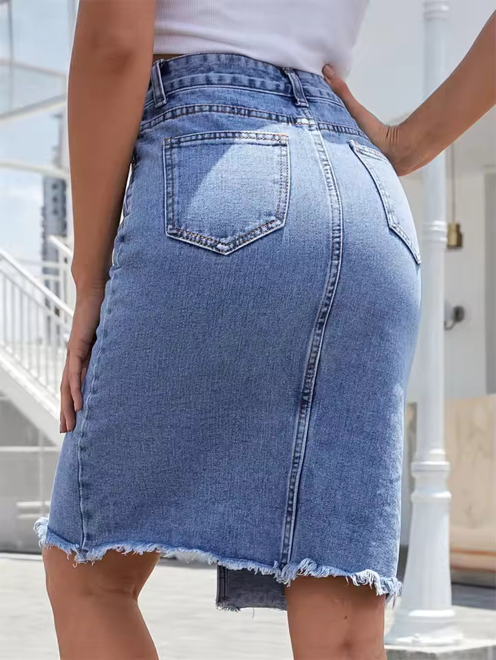 Casual With Pockets High Waist Slim Zipper Fly knee length Skirts Mssza