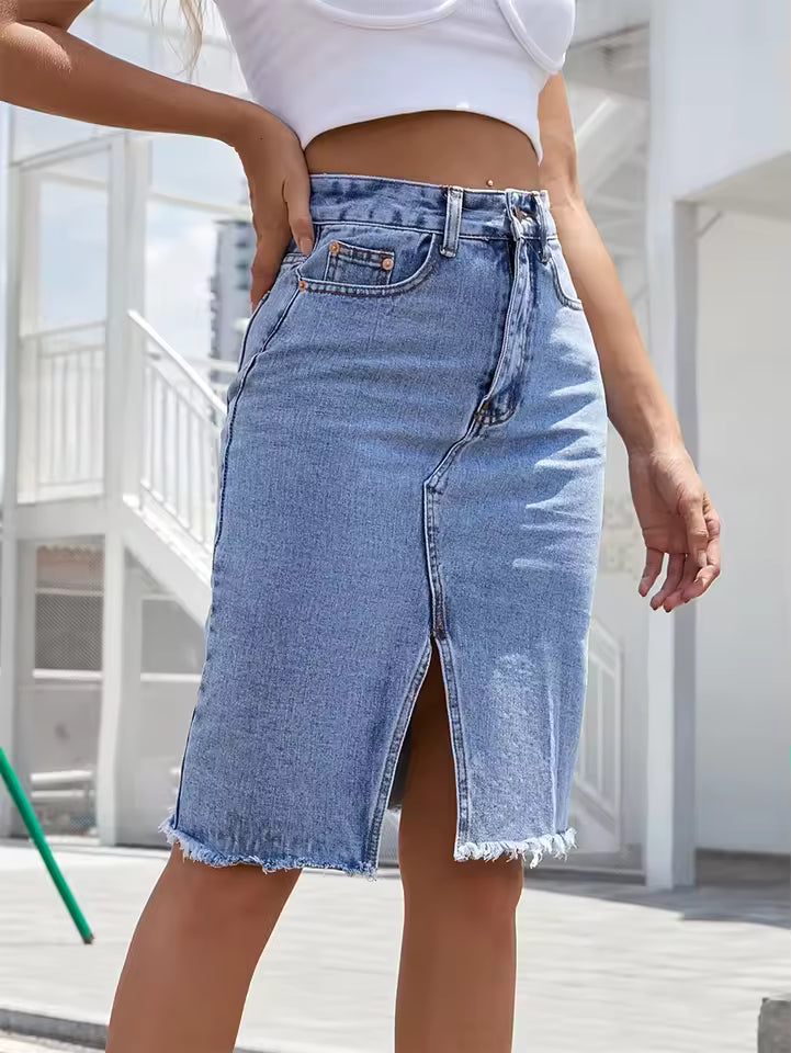 Casual With Pockets High Waist Slim Zipper Fly knee length Skirts Mssza