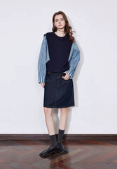 Casual Splicing Round Neck Pullover With Pockets Sweatshirt Mssza