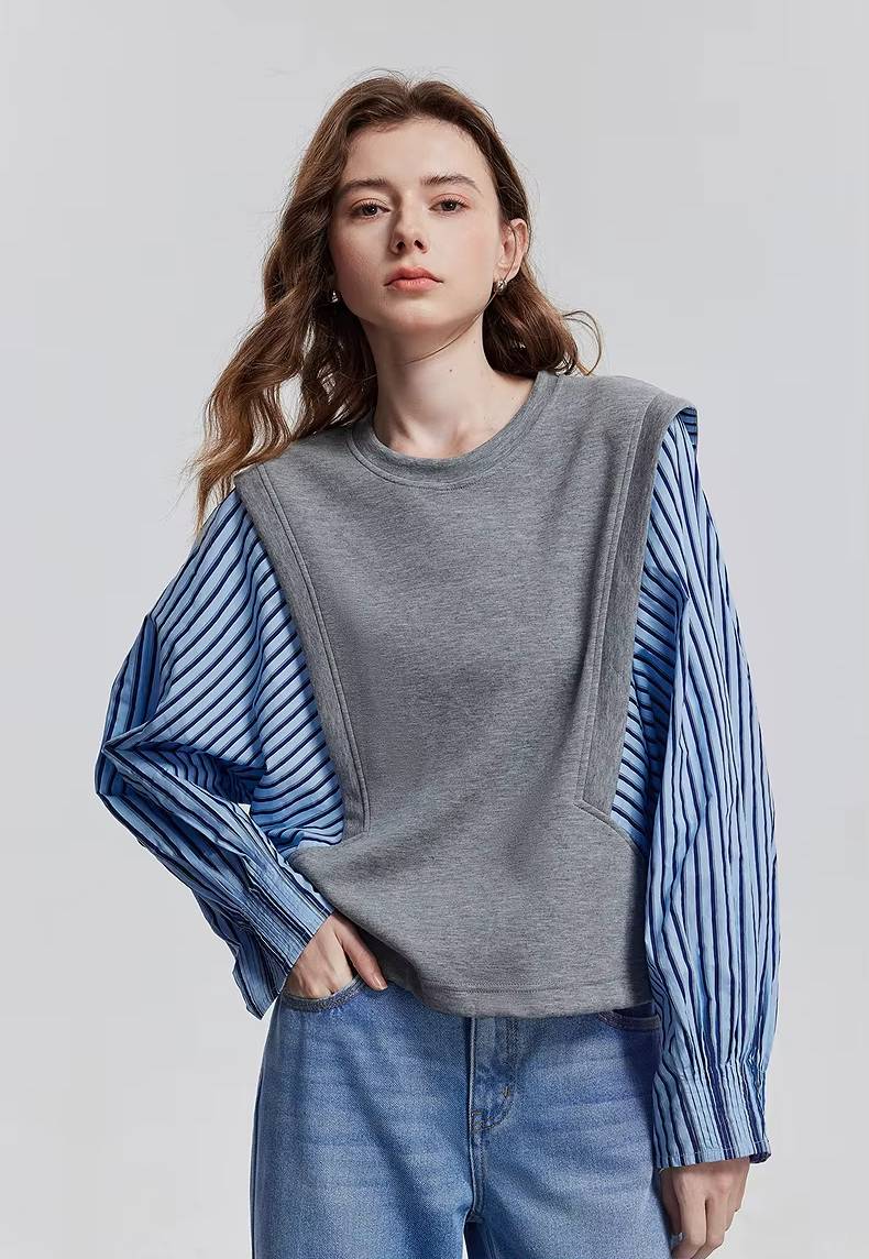 Casual Splicing Round Neck Pullover With Pockets Sweatshirt Mssza