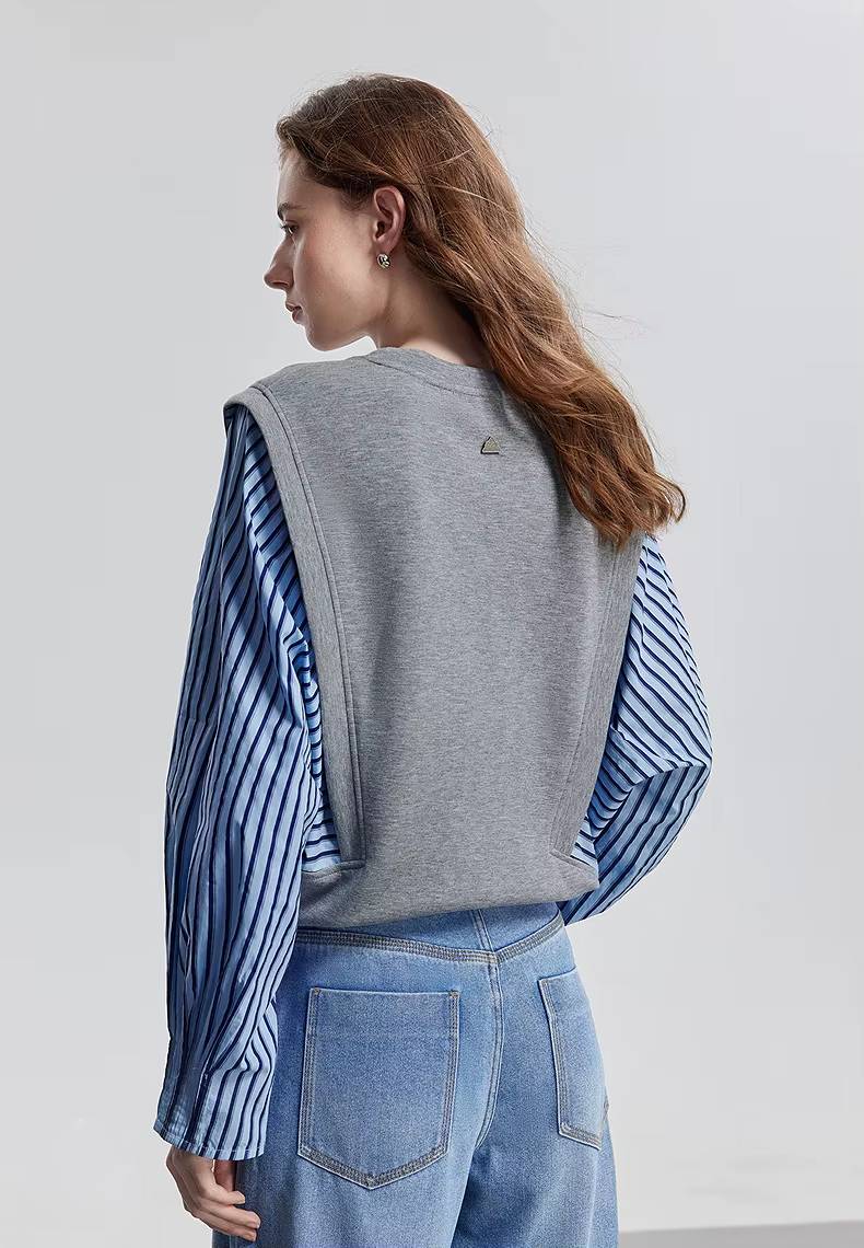 Casual Splicing Round Neck Pullover With Pockets Sweatshirt Mssza