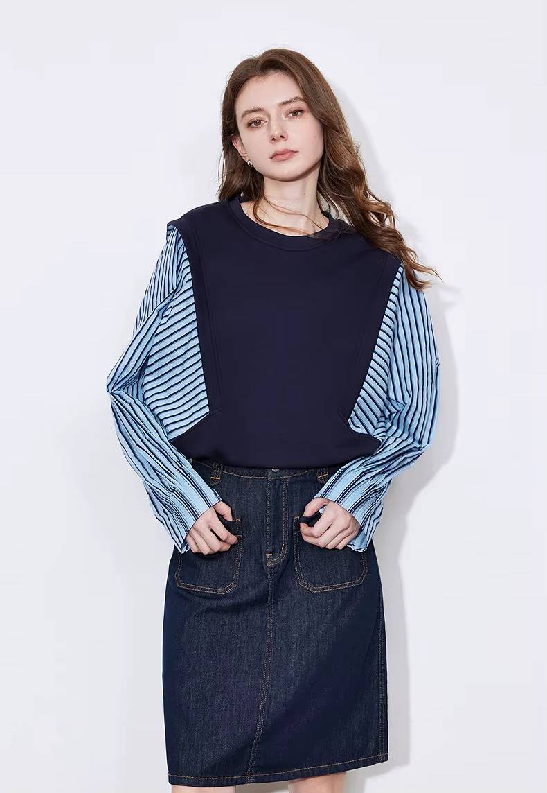 Casual Splicing Round Neck Pullover With Pockets Sweatshirt Mssza