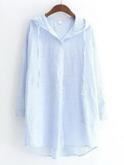 Casual Women Loose Button Irregular Hem Hooded Shirts Mssza
