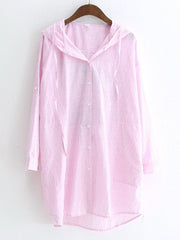 Casual Women Loose Button Irregular Hem Hooded Shirts Mssza