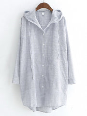 Casual Women Loose Button Irregular Hem Hooded Shirts Mssza