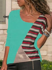 Casual Women Patchwork Asymmetrical Collar Long Sleeve Blouse Mssza