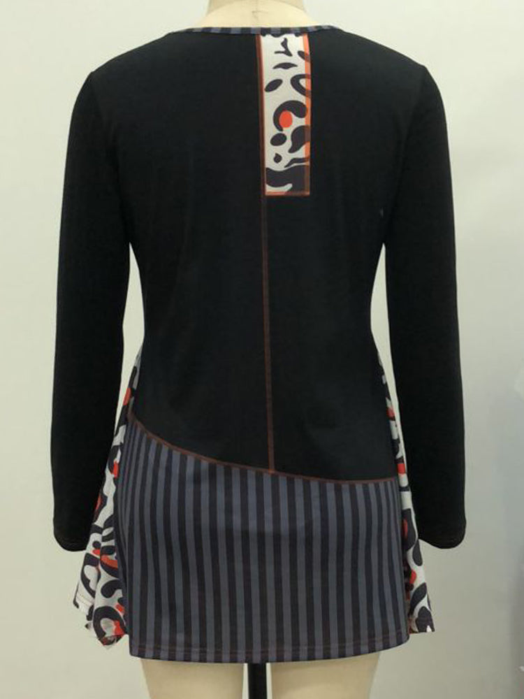Casual Women Print Irregular Hem Long Sleeve Blouse Mssza
