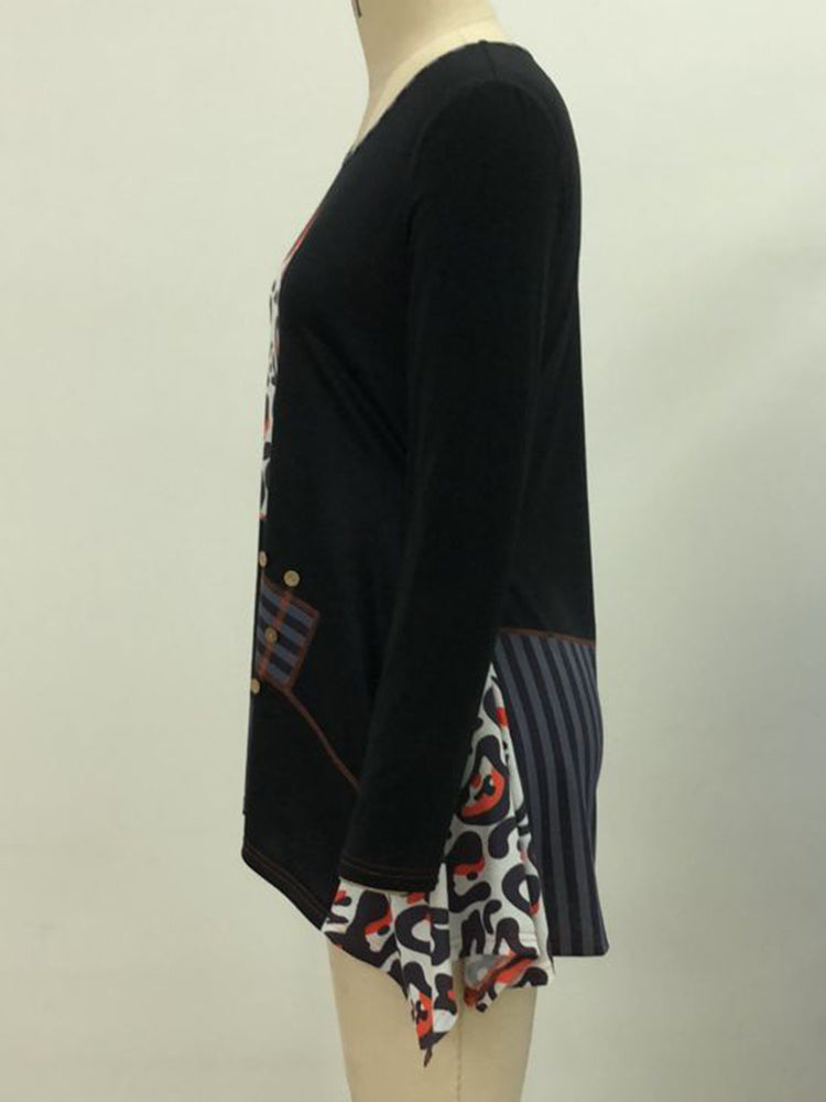 Casual Women Print Irregular Hem Long Sleeve Blouse Mssza
