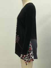 Casual Women Print Irregular Hem Long Sleeve Blouse Mssza