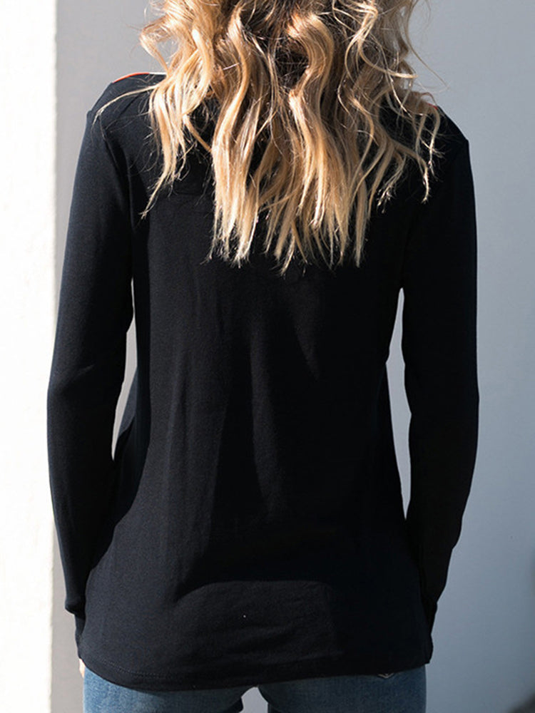 Casual Women Solid Color V-Neck Long Sleeve Blouse Mssza