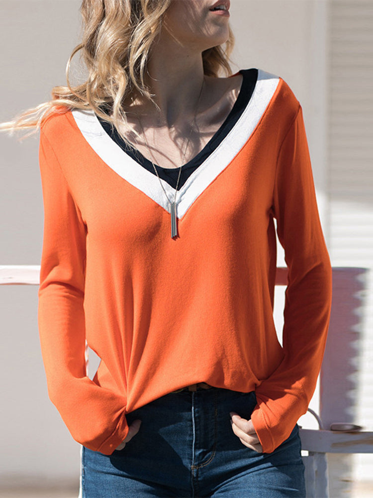 Casual Women Solid Color V-Neck Long Sleeve Blouse Mssza