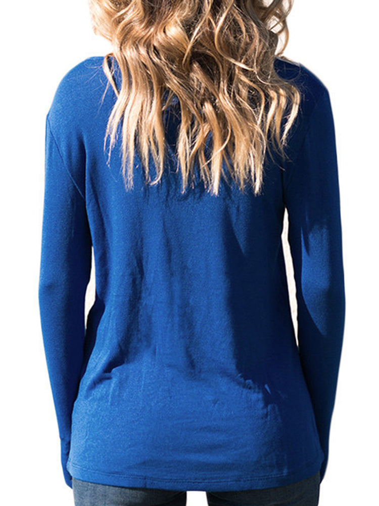 Casual Women Solid Color V-Neck Long Sleeve Blouse Mssza