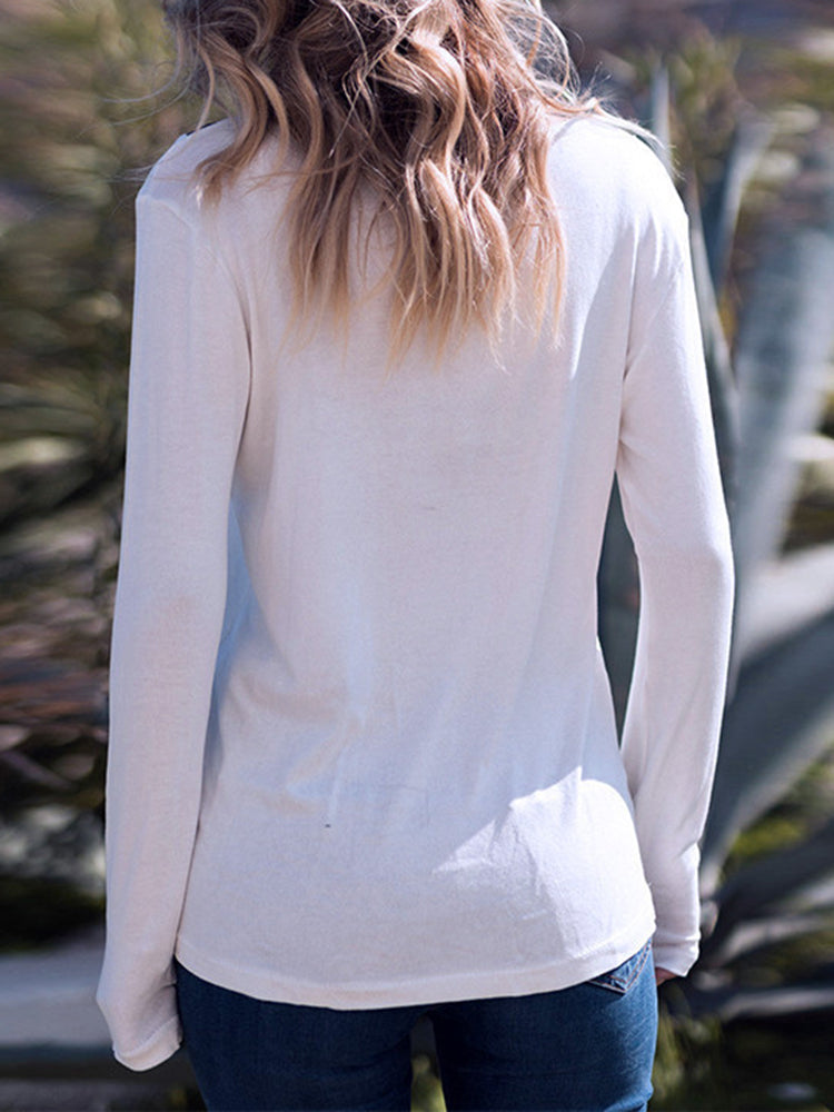 Casual Women Solid Color V-Neck Long Sleeve Blouse Mssza