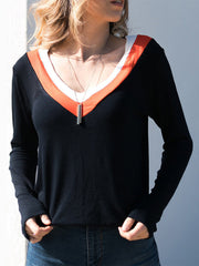 Casual Women Solid Color V-Neck Long Sleeve Blouse Mssza