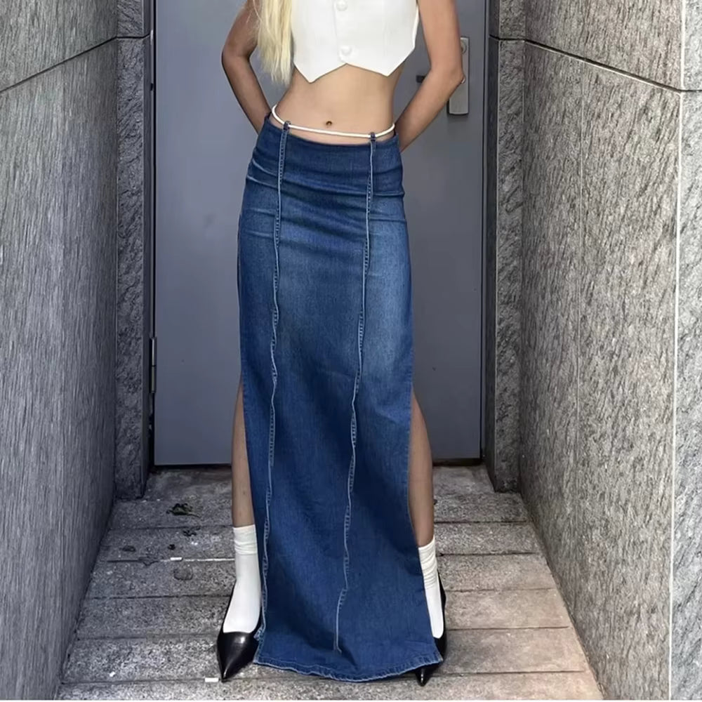 Casual Woven Solid High Waist A-LINE Beading Floor-Length Skirt Mssza