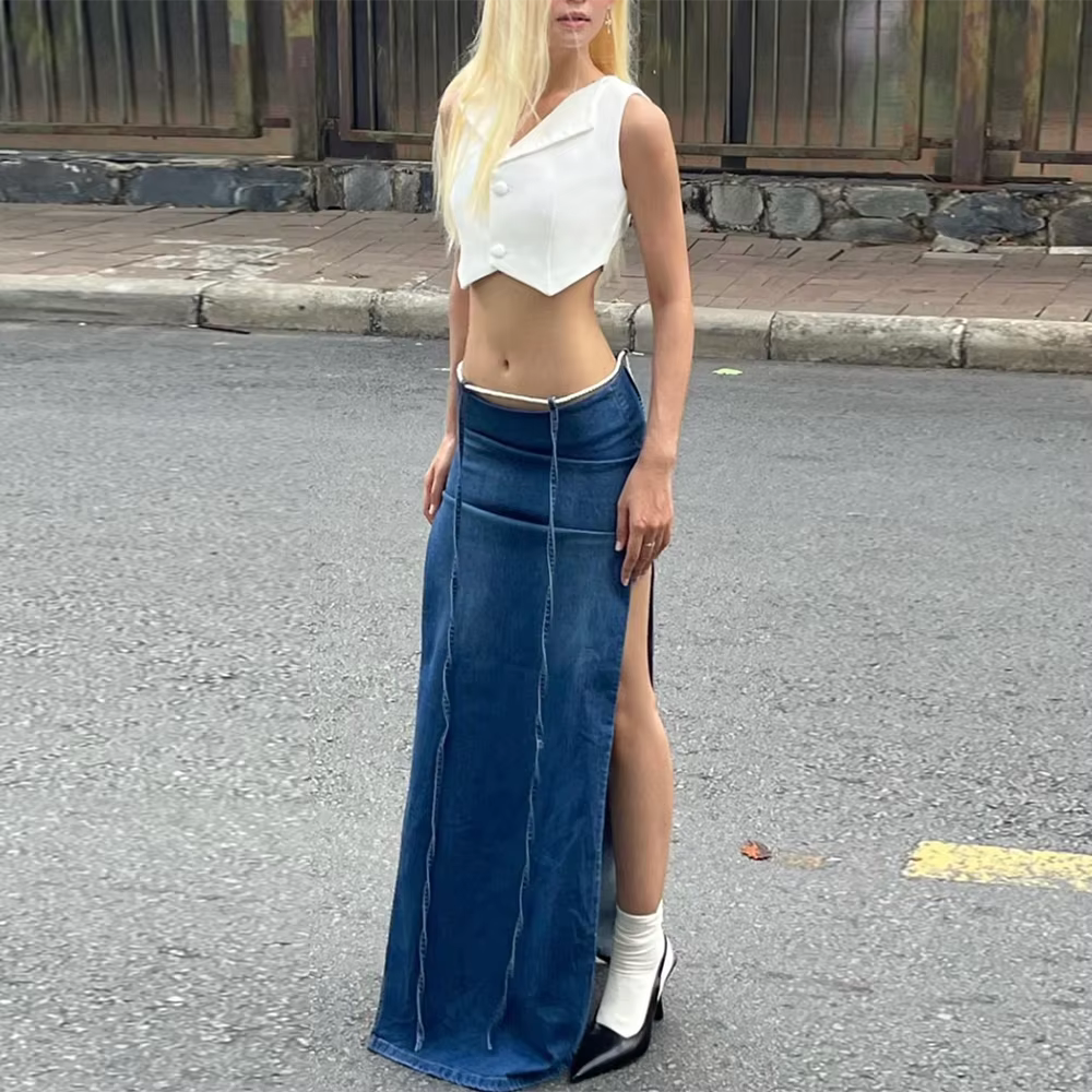 Casual Woven Solid High Waist A-LINE Beading Floor-Length Skirt Mssza