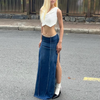 Casual Woven Solid High Waist A-LINE Beading Floor-Length Skirt Mssza
