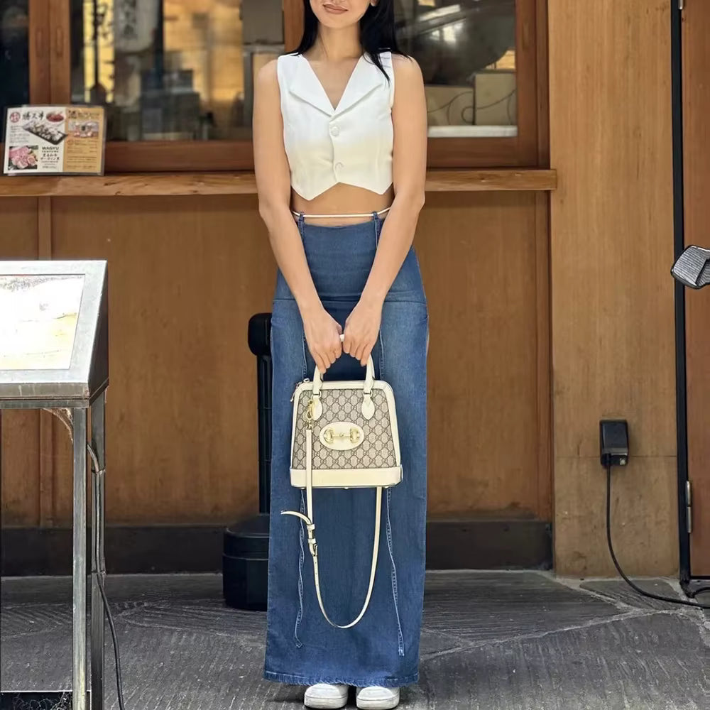 Casual Woven Solid High Waist A-LINE Beading Floor-Length Skirt Mssza