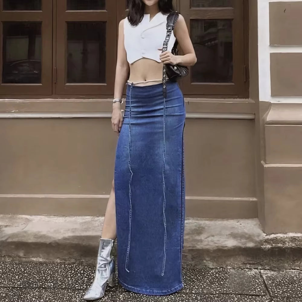 Casual Woven Solid High Waist A-LINE Beading Floor-Length Skirt Mssza
