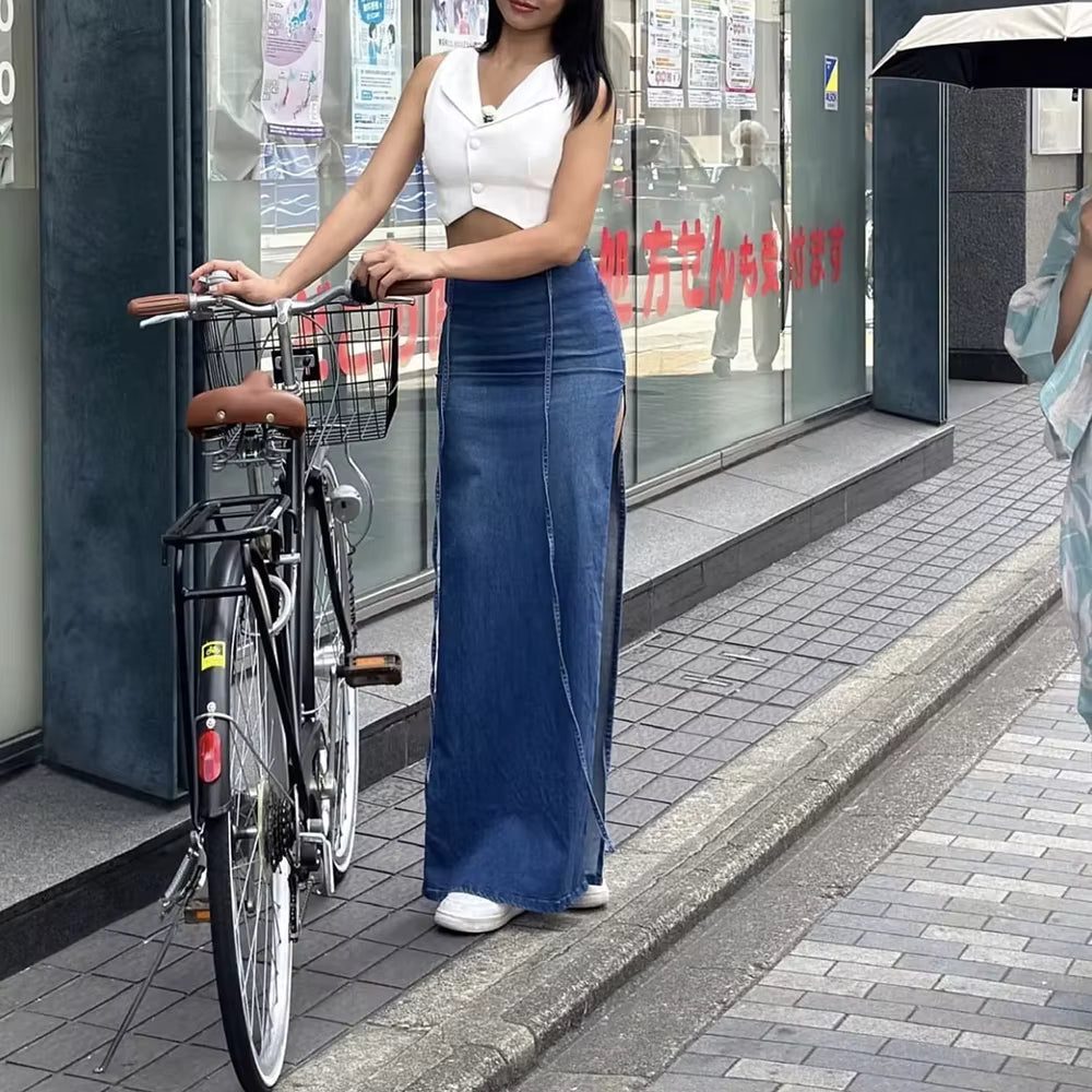 Casual Woven Solid High Waist A-LINE Beading Floor-Length Skirt Mssza