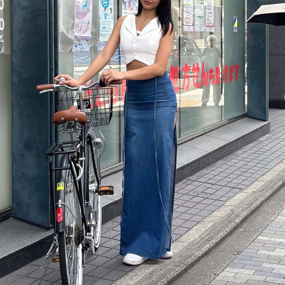 Casual Woven Solid High Waist A-LINE Beading Floor-Length Skirt Mssza