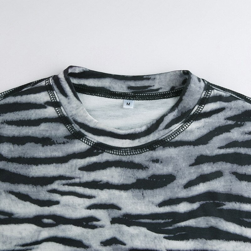 Casual Zebra O-Neck Long Sleeve Crop Top Mssza