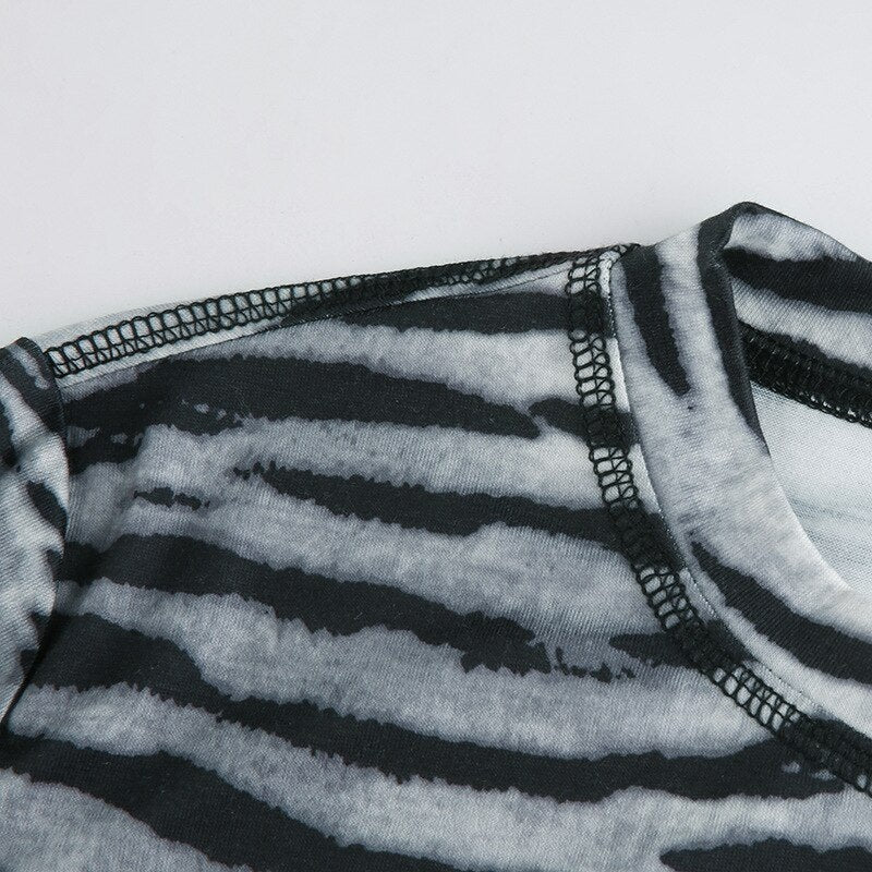 Casual Zebra O-Neck Long Sleeve Crop Top Mssza