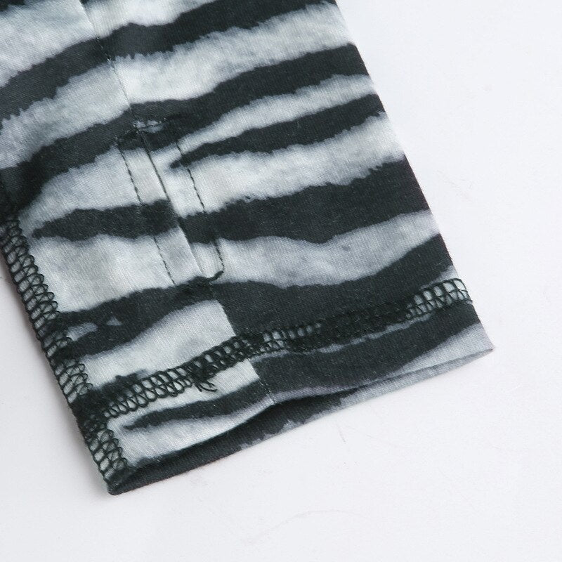 Casual Zebra O-Neck Long Sleeve Crop Top Mssza