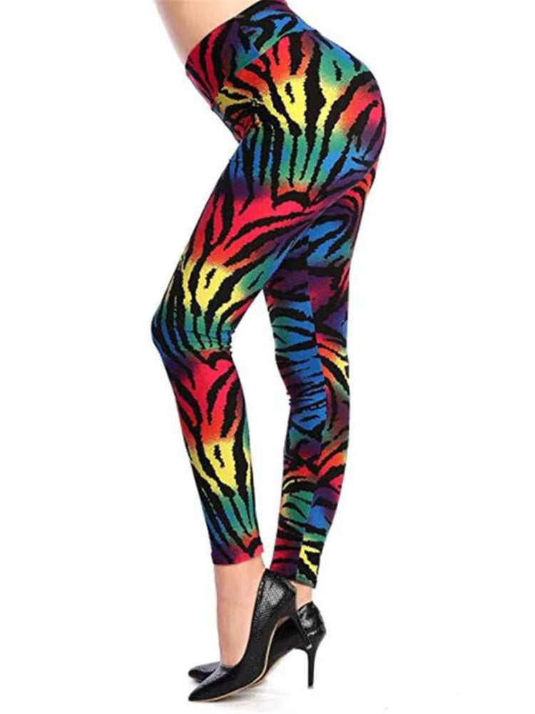 Casual Zebra Printed Sportwear Workout High Waist Ankle-Length Leggings Mssza
