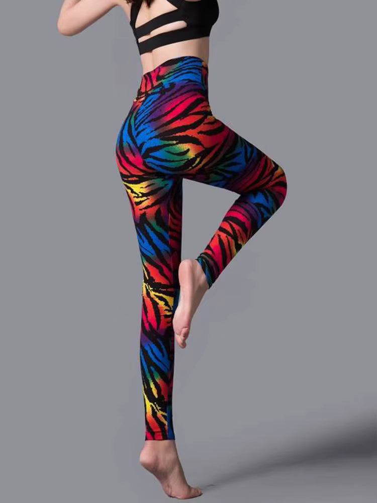 Casual Zebra Printed Sportwear Workout High Waist Ankle-Length Leggings Mssza