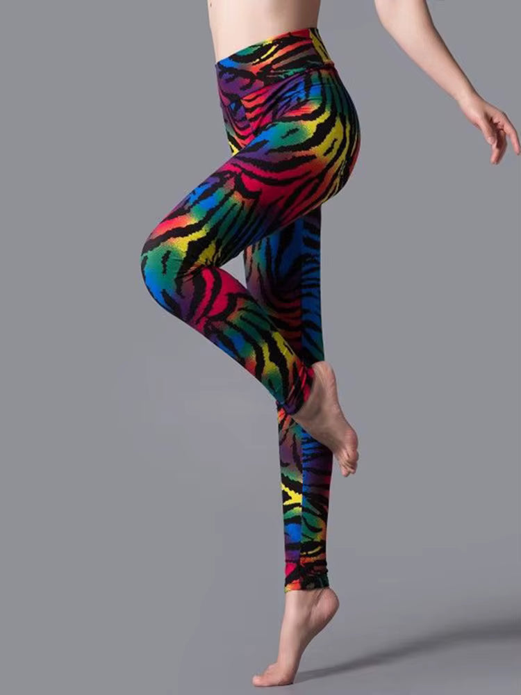 Casual Zebra Printed Sportwear Workout High Waist Ankle-Length Leggings Mssza
