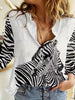 Casual Zebra Stripe Button Printed Long Sleeve Vintage Daily Basic Shirt Mssza