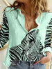 Casual Zebra Stripe Button Printed Long Sleeve Vintage Daily Basic Shirt Mssza
