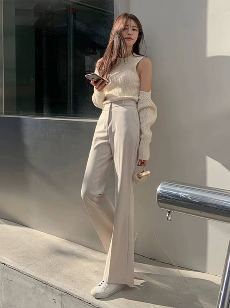 Casual Zipper Fly High Waist Flare With Pockets Wide Leg Pants Mssza
