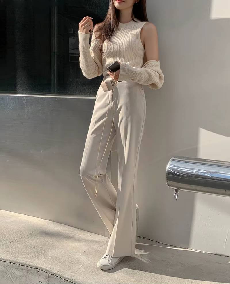 Casual Zipper Fly High Waist Flare With Pockets Wide Leg Pants Mssza