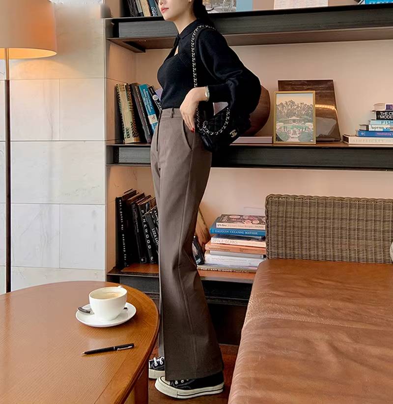 Casual Zipper Fly High Waist Flare With Pockets Wide Leg Pants Mssza