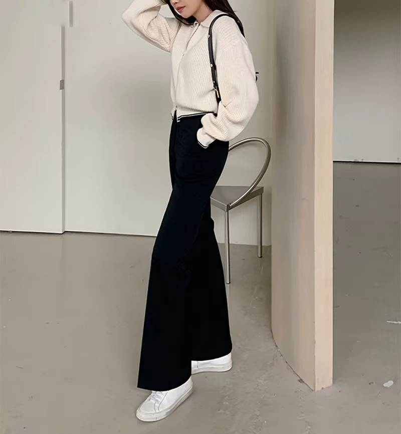 Casual Zipper Fly High Waist Flare With Pockets Wide Leg Pants Mssza